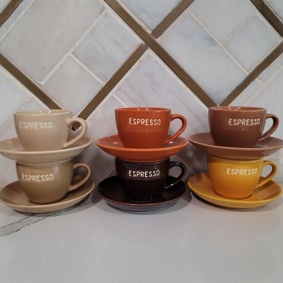 World Market Espresso Set 12 Pieces Mixed Earth Tone terracotta brown tan yellow - Picture 6 of 16